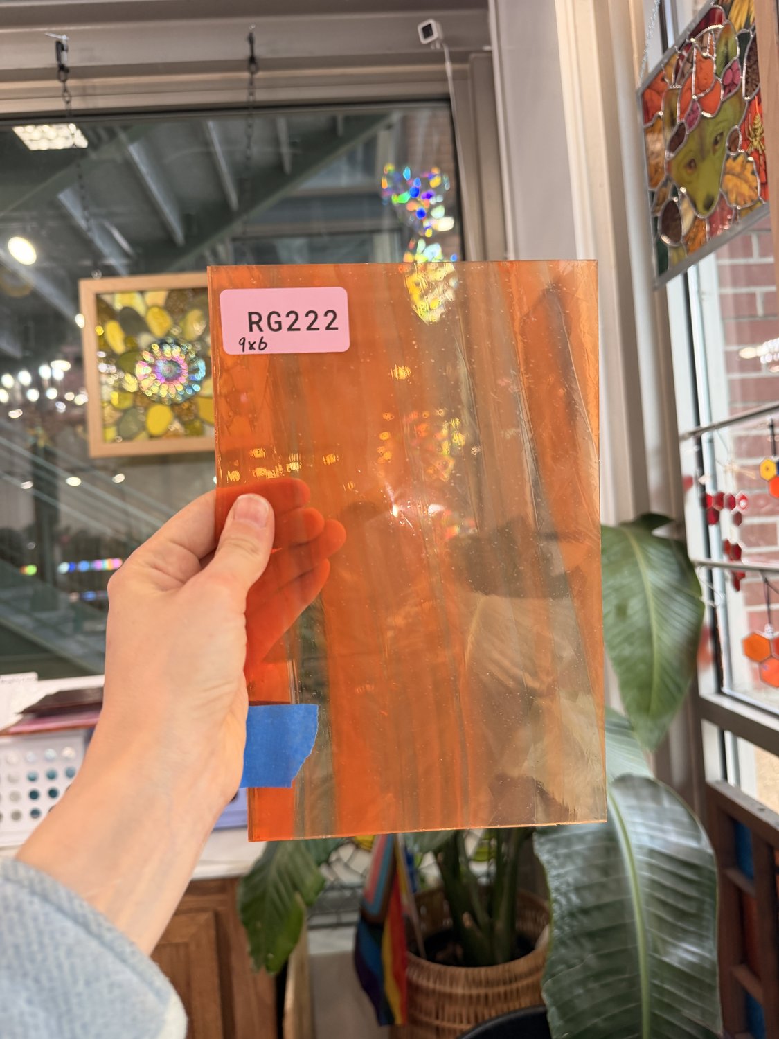 Vintage Streaky Neon Orange AC Fischer Sheet Glass