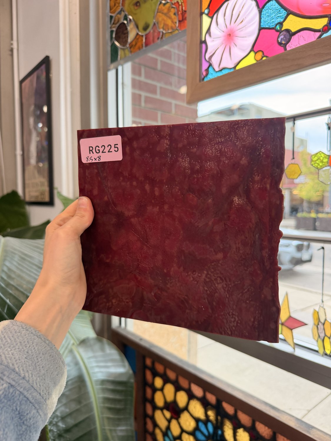 Vintage Dark Red Mottled Uroboros Sheet Glass