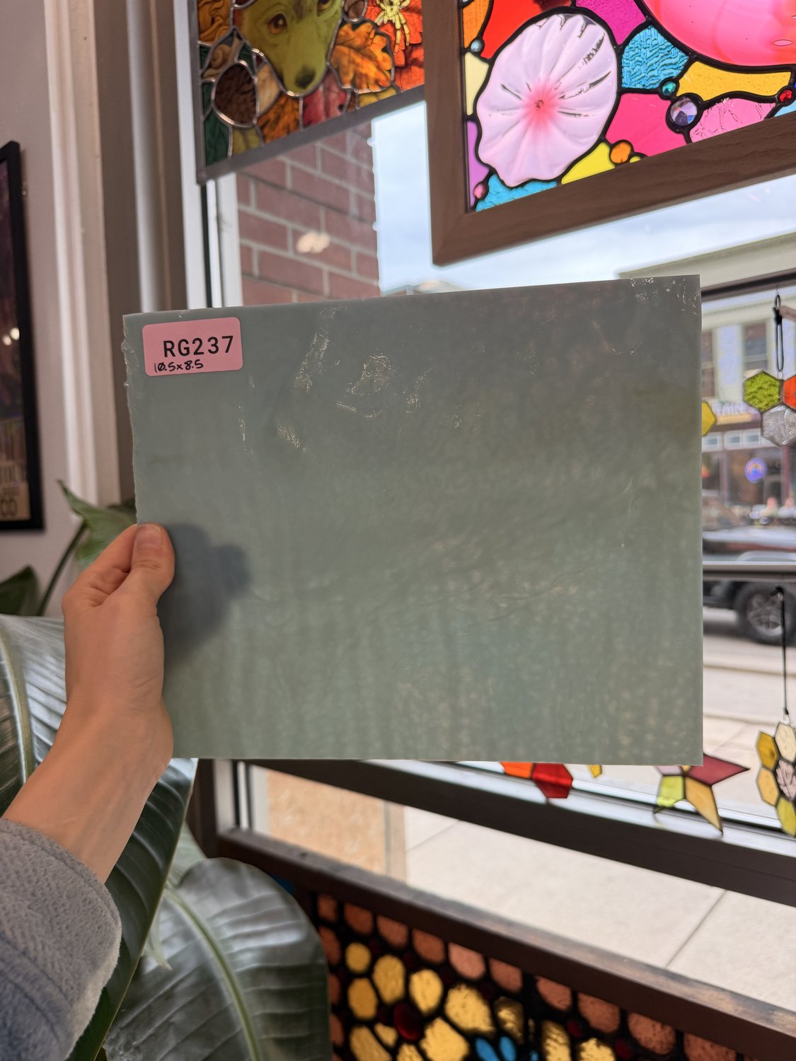 Sage Green Vintage Dappled Bullseye Sheet Glass