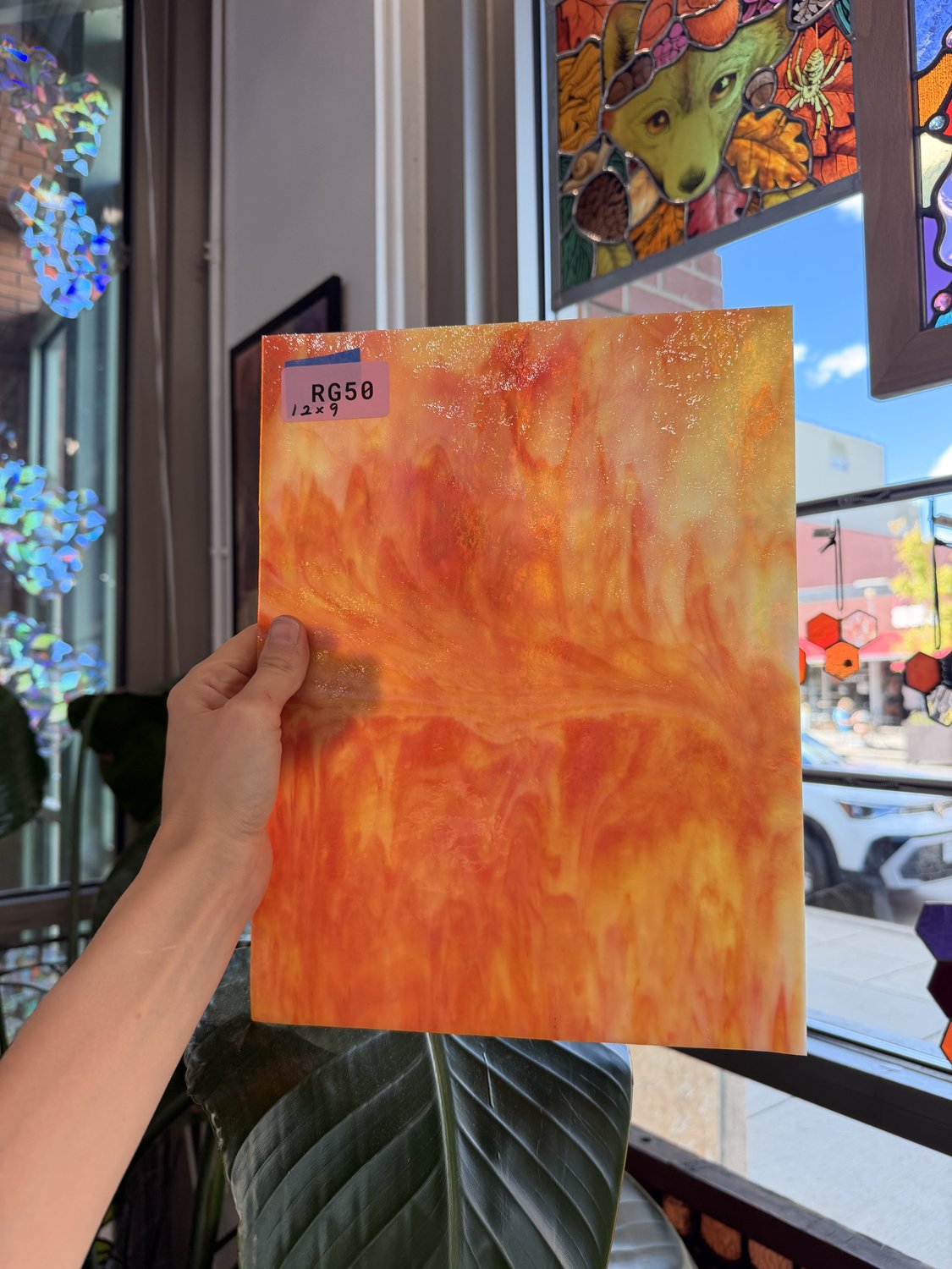Orange Yellow White Mixed Opal Vintage Sheet Glass