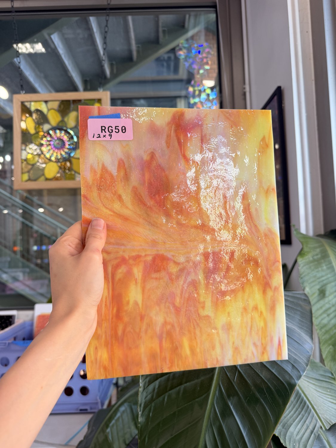 Orange Yellow White Mixed Opal Vintage Sheet Glass