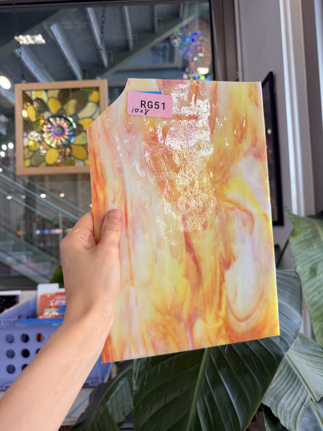 Orange Yellow White Mixed Opal Vintage Sheet Glass