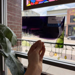 Dark Purple Lime Green on Clear Lamberts Flash Glass