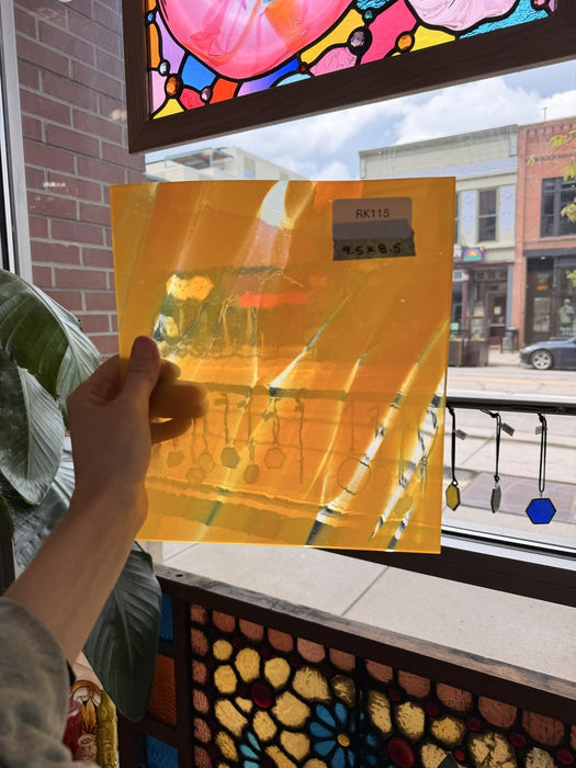 Orange Wispy on Clear Lamberts Flash Glass Sheet Glass Lamberts Glass