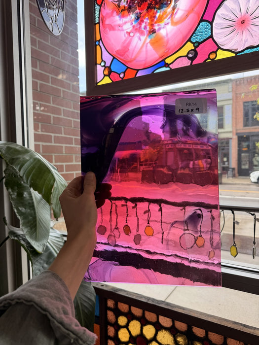 COGW x Lamberts Pink Purple Clear Wispy Mix Sheet Glass Lamberts Glass 12.5x9in (LA-77581613)