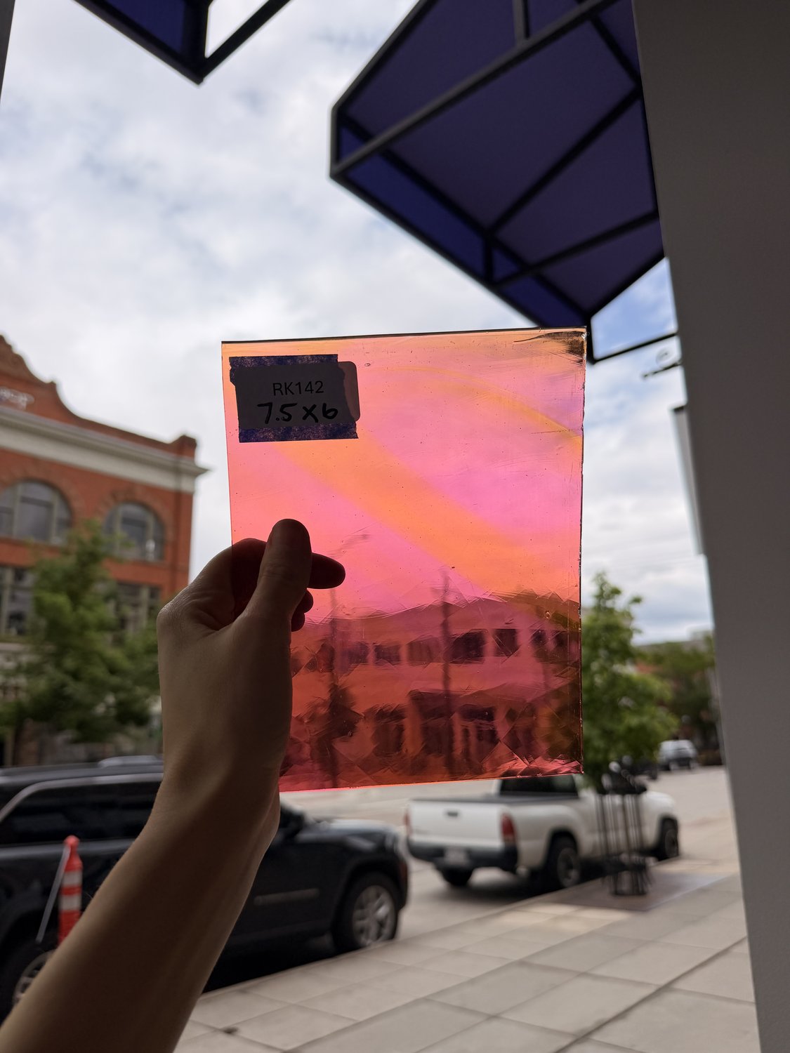 Vintage Pink Orange Swirl on Clear Lamberts Flash Glass