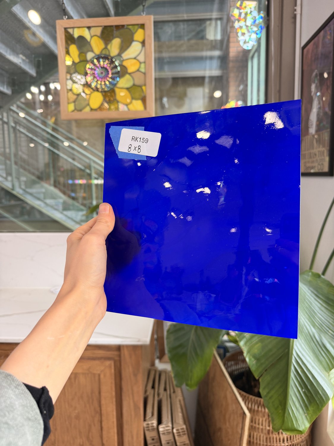 Blue on White on Clear Lamberts Flash Glass Sheet Glass Lamberts Glass 8x8in (LA-99274029)