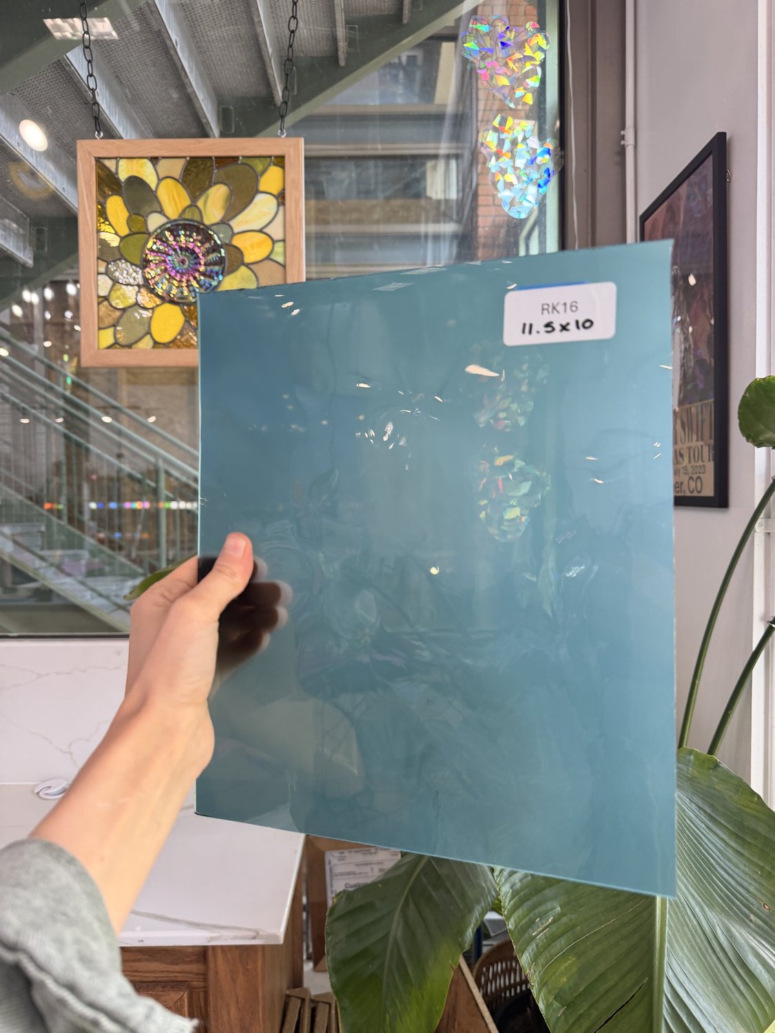 Blue-Gray on Clear Fremont Flash Glass Sheet Glass Fremont Glass 11.5x10in (FR-03271725)