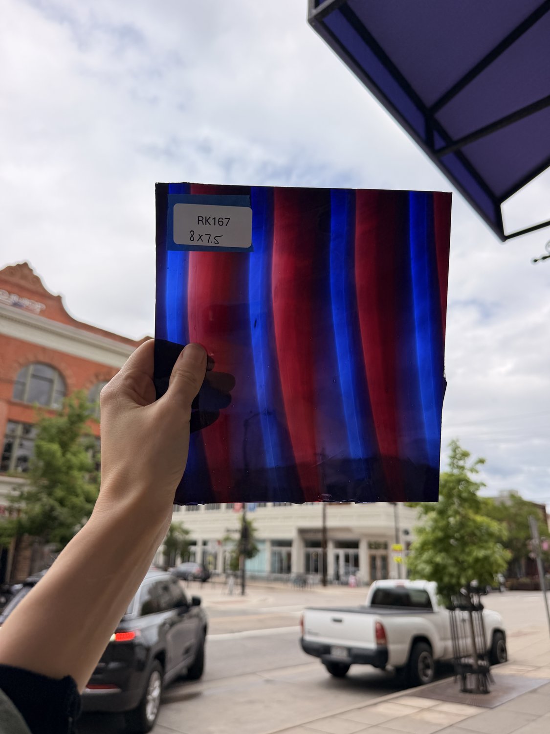 Vintage Ribbed Red Blue Fremont Flash Glass Sheet Glass Fremont Glass