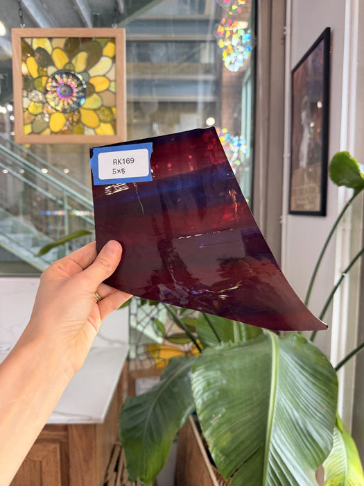 Vintage Ribbed Red Blue Fremont Flash Glass Sheet Glass Fremont Glass 5x5in (FR-07597101)