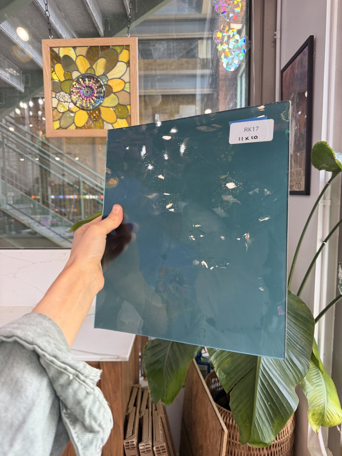 Blue-Gray on Clear Fremont Flash Glass Sheet Glass Fremont Glass RK17 (11x10in)