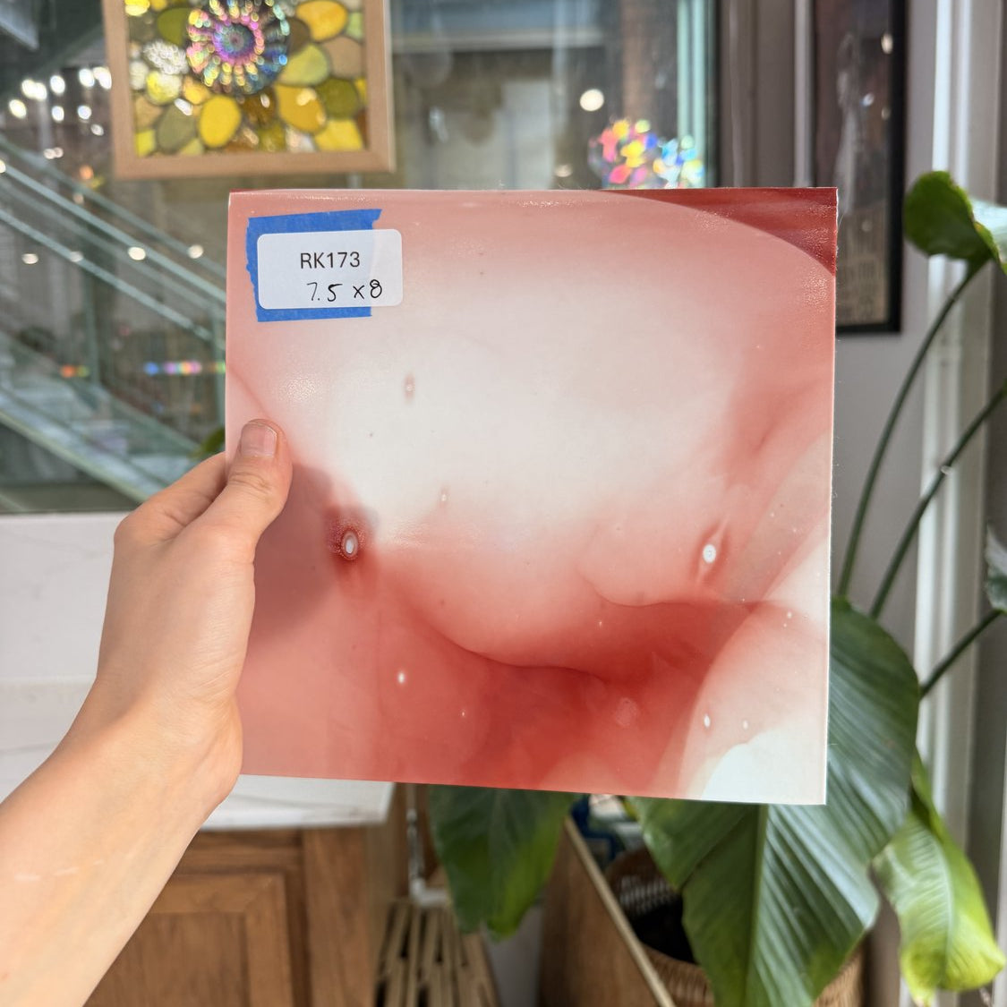 Lamberts Mouth Blown Red & White Opaque on Clear S59