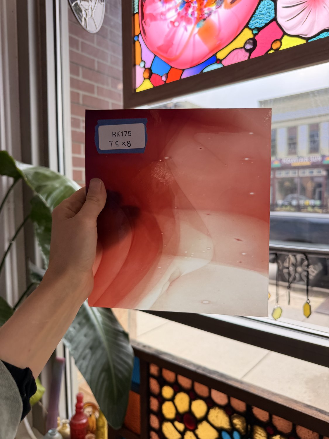 Lamberts Mouth Blown Red & White Opaque on Clear S57 Sheet Glass Lamberts Glass
