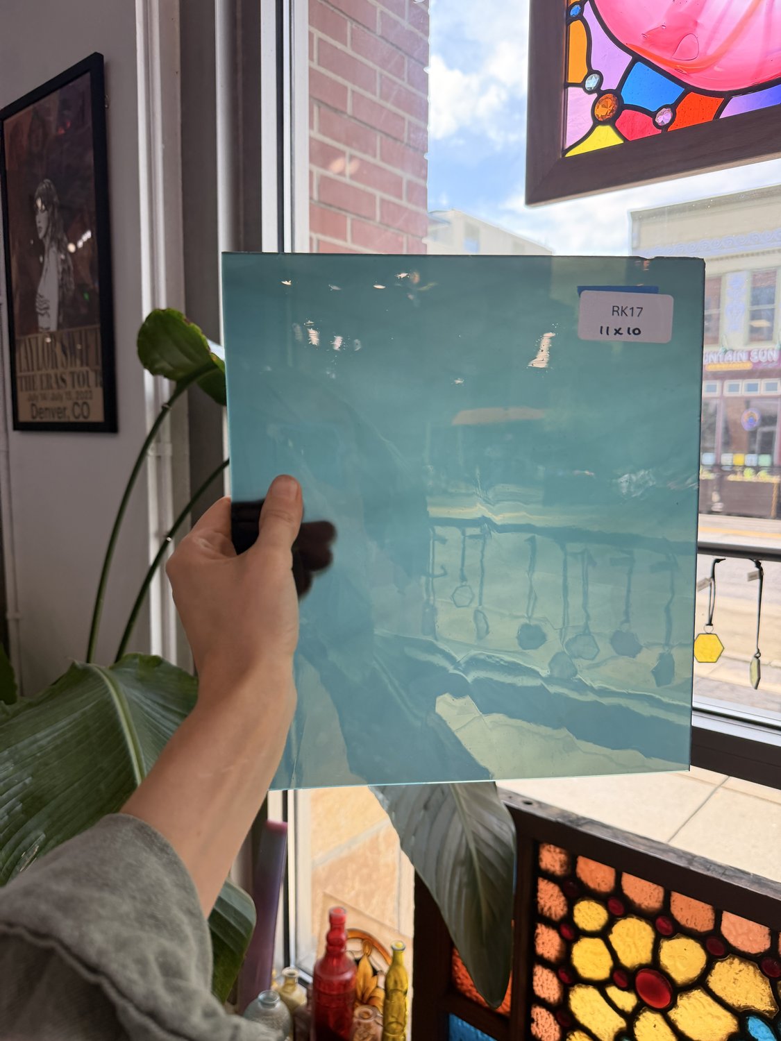 Blue-Gray on Clear Fremont Flash Glass Sheet Glass Fremont Glass