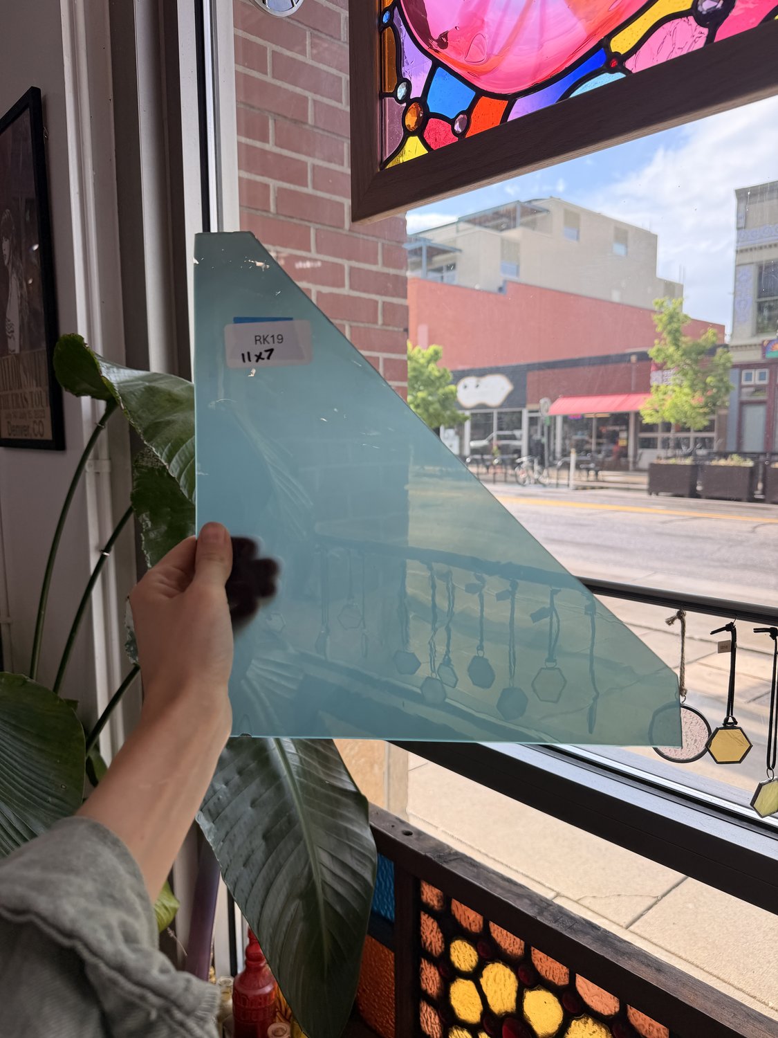 Blue-Gray on Clear Fremont Flash Glass Sheet Glass Fremont Glass 11x7in (FR-03370029)