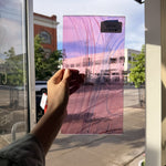 Taffy Pull (Pink Blue Stringer) on Clear Lamberts Flash Glass Sheet Glass Lamberts Glass