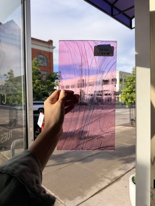 Taffy Pull (Pink Blue Stringer) on Clear Lamberts Flash Glass Sheet Glass Lamberts Glass