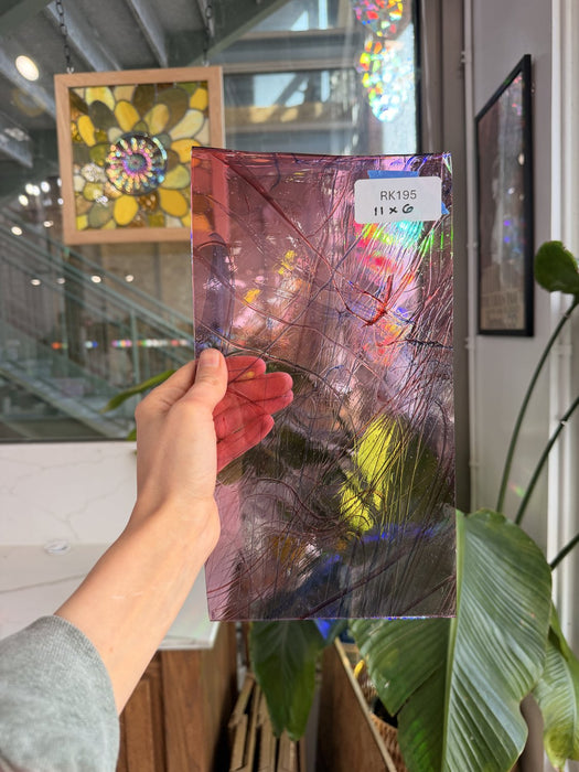 Taffy Pull (Pink Blue Stringer) on Clear Lamberts Flash Glass Sheet Glass Lamberts Glass 11x6in (LA-26930221)
