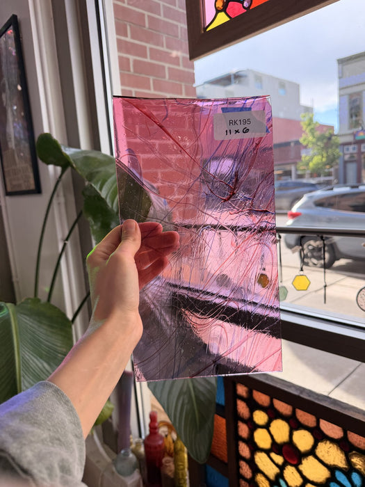 Taffy Pull (Pink Blue Stringer) on Clear Lamberts Flash Glass Sheet Glass Lamberts Glass