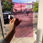 Taffy Pull (Pink Blue Stringer) on Clear Lamberts Flash Glass Sheet Glass Lamberts Glass