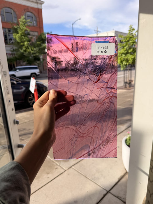 Taffy Pull (Pink Blue Stringer) on Clear Lamberts Flash Glass Sheet Glass Lamberts Glass
