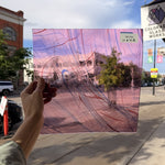 Taffy Pull (Pink Blue Stringer) on Clear Lamberts Flash Glass Sheet Glass Lamberts Glass