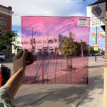 Taffy Pull (Pink Blue Stringer) on Clear Lamberts Flash Glass Sheet Glass Lamberts Glass