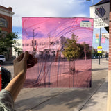 Taffy Pull (Pink Blue Stringer) on Clear Lamberts Flash Glass Sheet Glass Lamberts Glass