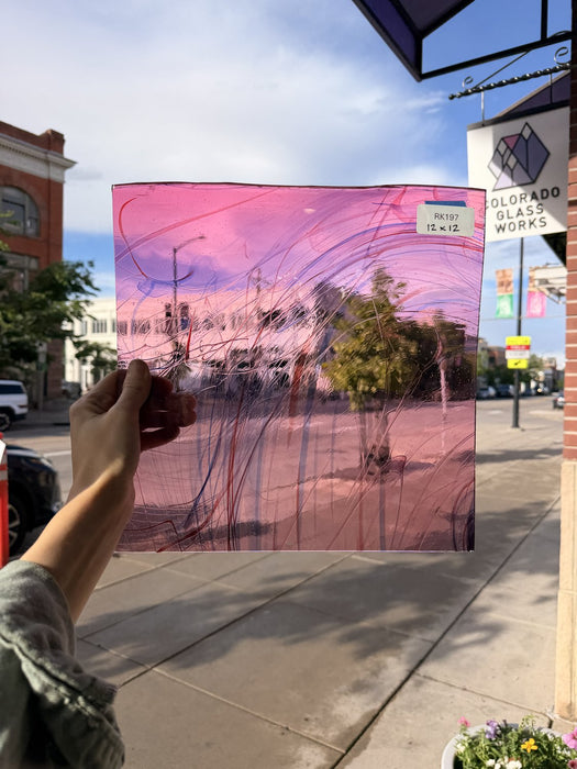 Taffy Pull (Pink Blue Stringer) on Clear Lamberts Flash Glass Sheet Glass Lamberts Glass
