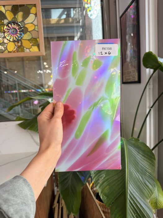 Pink Green Dapple on Clear Lamberts Flash Glass Sheet Glass Lamberts Glass 12x6in (LA-30633005)