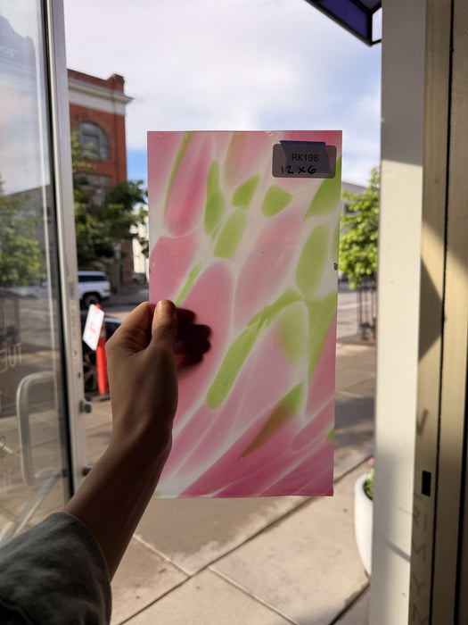 Pink Green Dapple on Clear Lamberts Flash Glass Sheet Glass Lamberts Glass