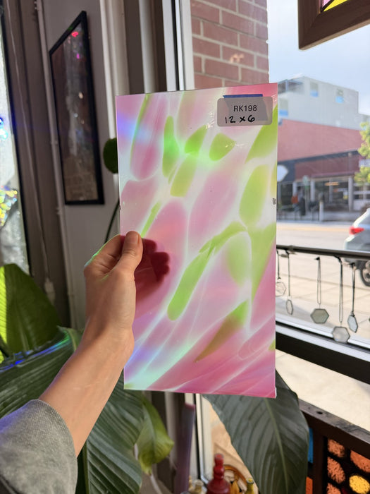 Pink Green Dapple on Clear Lamberts Flash Glass Sheet Glass Lamberts Glass