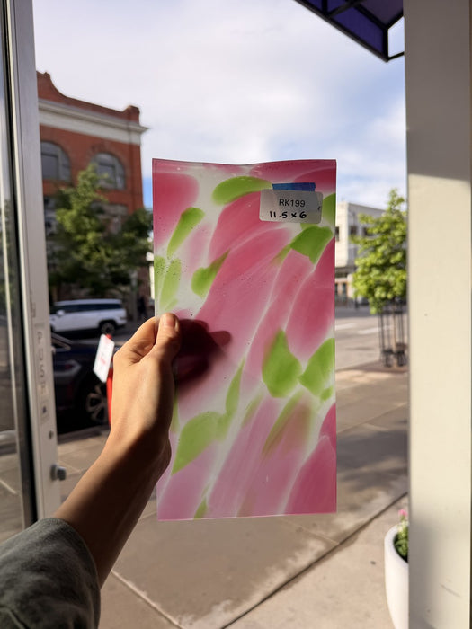 Pink Green Dapple on Clear Lamberts Flash Glass Sheet Glass Lamberts Glass