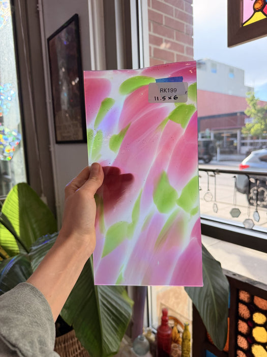 Pink Green Dapple on Clear Lamberts Flash Glass Sheet Glass Lamberts Glass