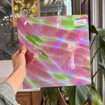 Pink Green Dapple on Clear Lamberts Flash Glass Sheet Glass Lamberts Glass 12x11.5in (LA-30698541)