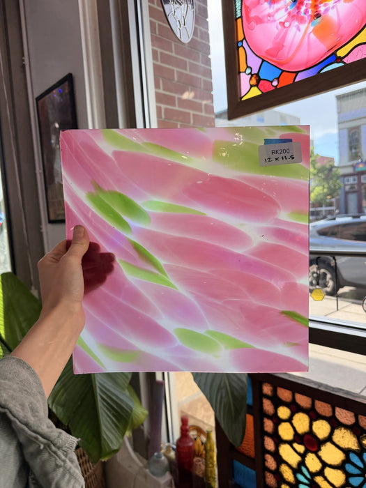 Pink Green Dapple on Clear Lamberts Flash Glass Sheet Glass Lamberts Glass