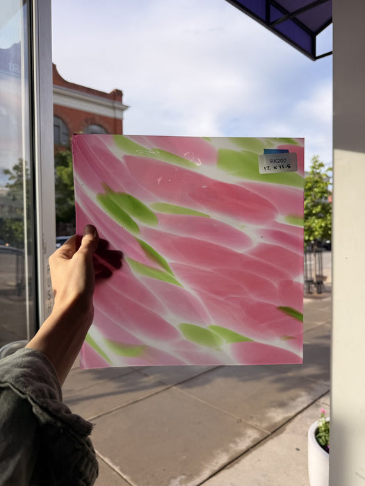 Pink Green Dapple on Clear Lamberts Flash Glass Sheet Glass Lamberts Glass