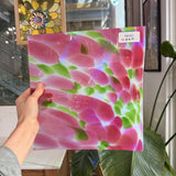 Pink Green Dapple on Clear Lamberts Flash Glass Sheet Glass Lamberts Glass 11.5x11in (LA-30731309)