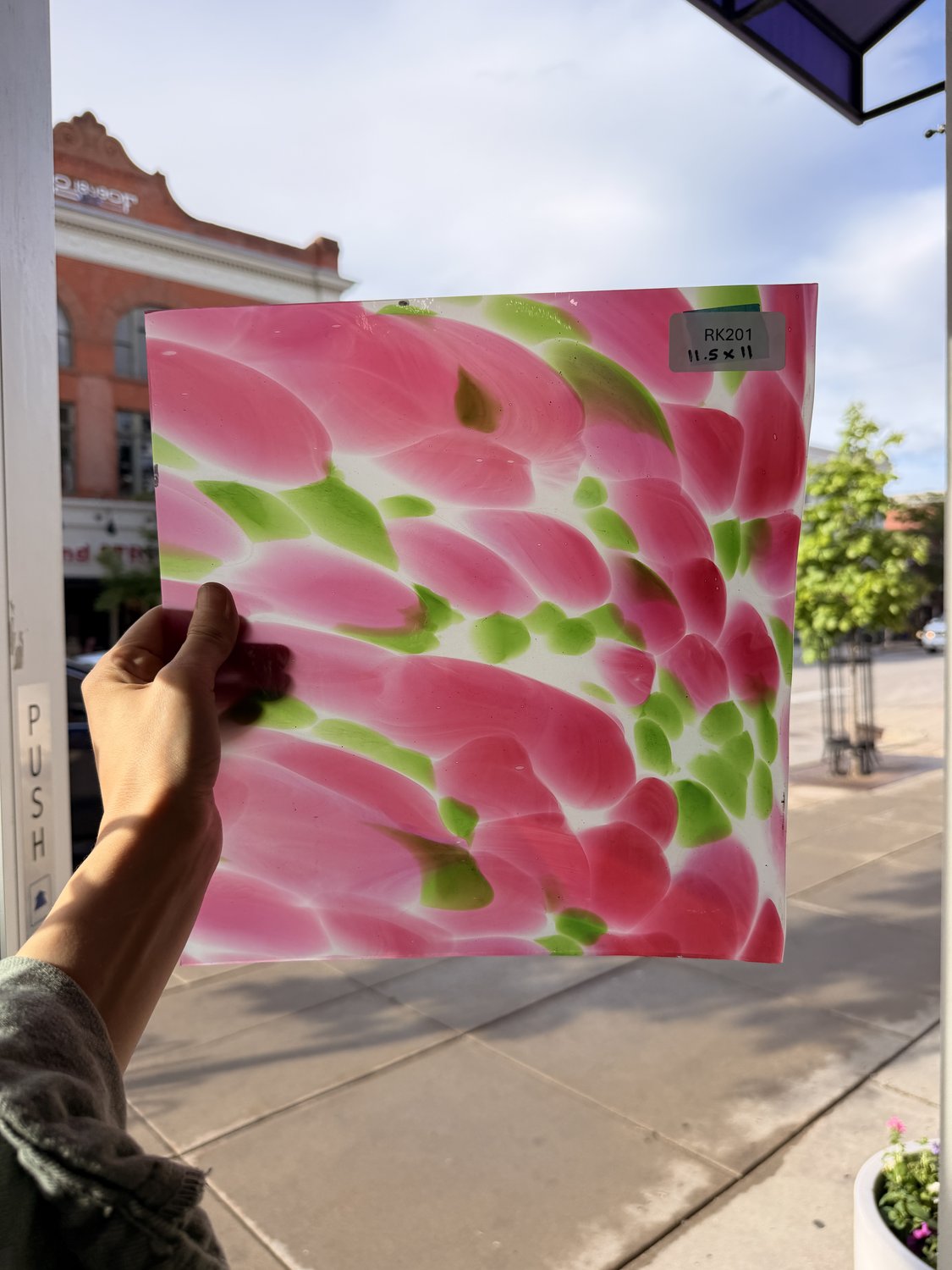 Pink Green Dapple on Clear Lamberts Flash Glass Sheet Glass Lamberts Glass