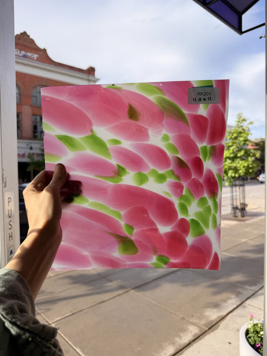 Pink Green Dapple on Clear Lamberts Flash Glass Sheet Glass Lamberts Glass