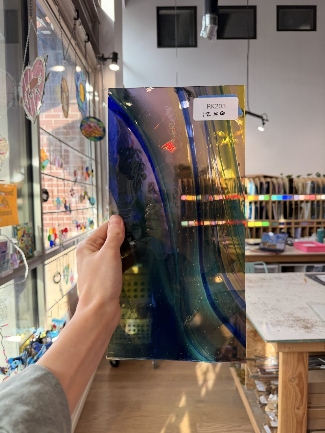 Rainbow Swirl on Clear Lamberts Flash Glass Sheet Glass Lamberts Glass 12x6in (LA-38104109)