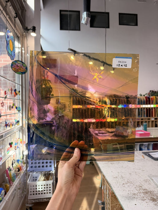 Rainbow Swirl on Clear Lamberts Flash Glass Sheet Glass Lamberts Glass