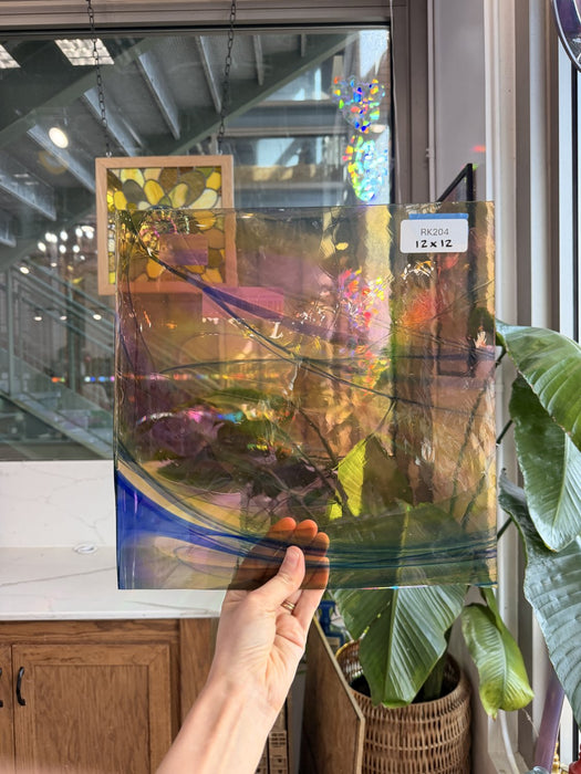 Rainbow Swirl on Clear Lamberts Flash Glass Sheet Glass Lamberts Glass