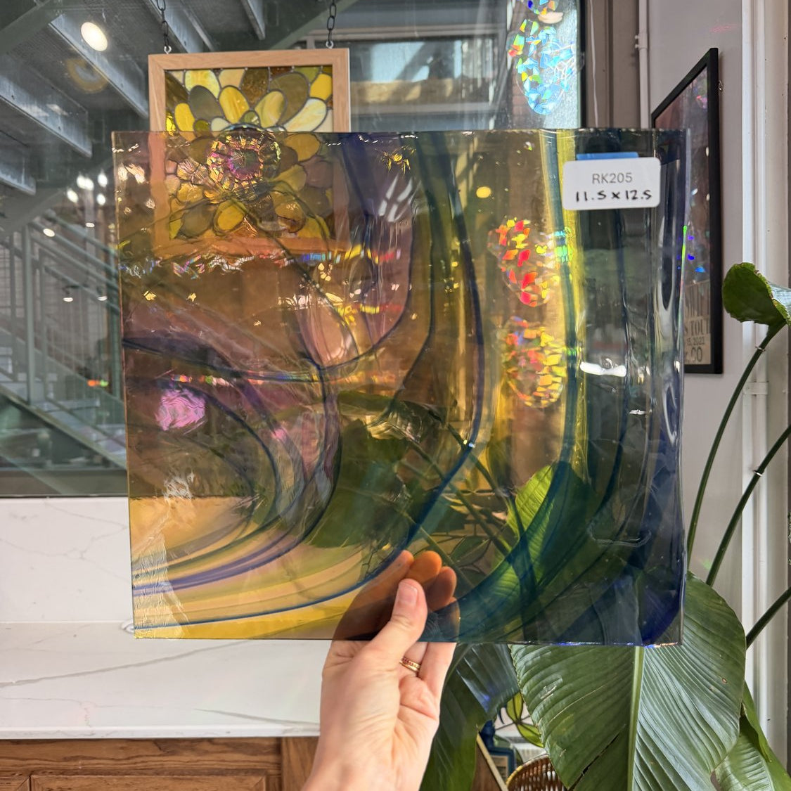 Rainbow Swirl on Clear Lamberts Flash Glass Sheet Glass Lamberts Glass 11.5x12.5in (LA-38169645)