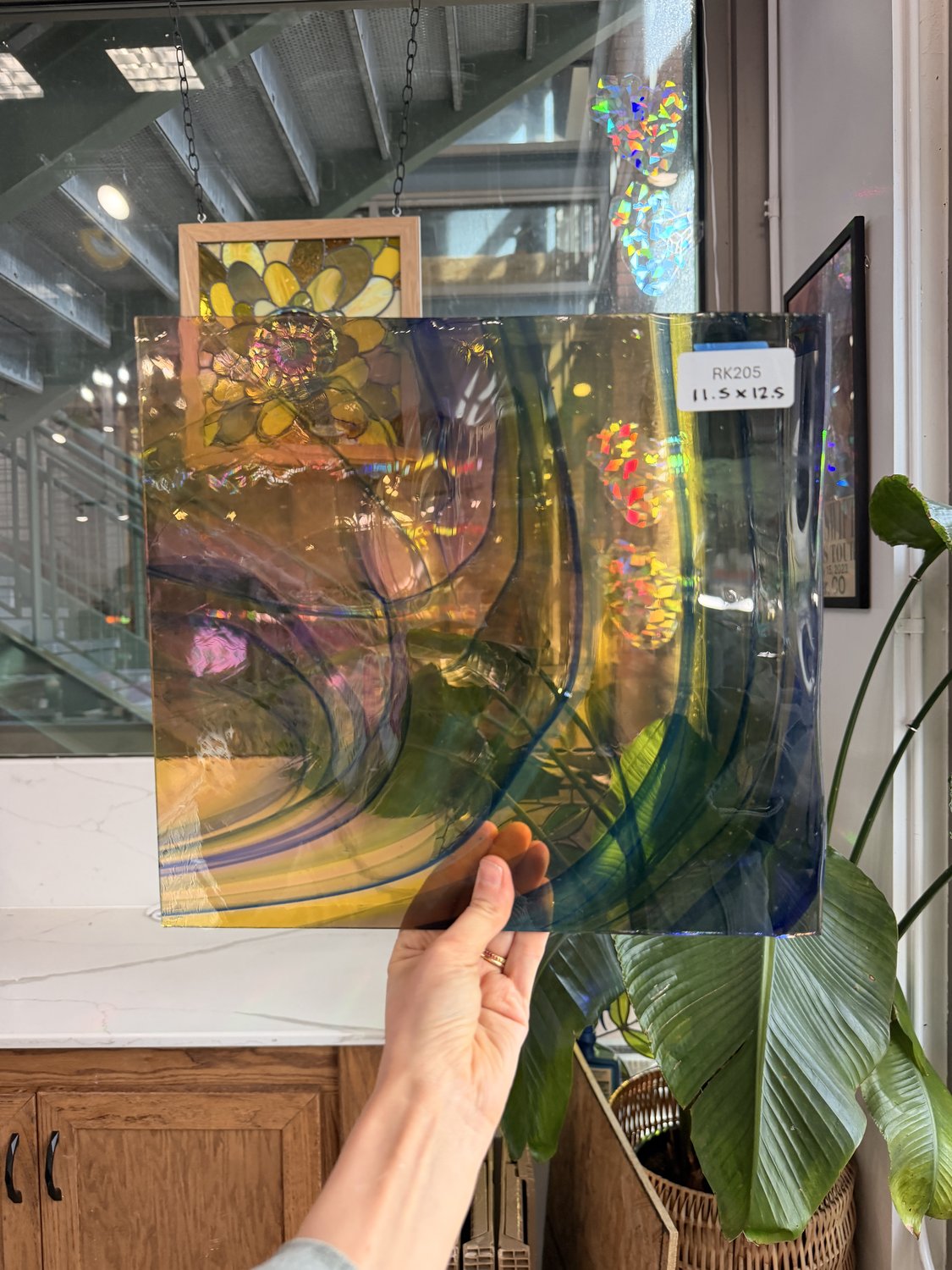 Rainbow Swirl on Clear Lamberts Flash Glass Sheet Glass Lamberts Glass 11.5x12.5in (LA-38169645)