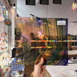 Rainbow Swirl on Clear Lamberts Flash Glass Sheet Glass Lamberts Glass