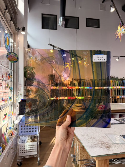 Rainbow Swirl on Clear Lamberts Flash Glass Sheet Glass Lamberts Glass