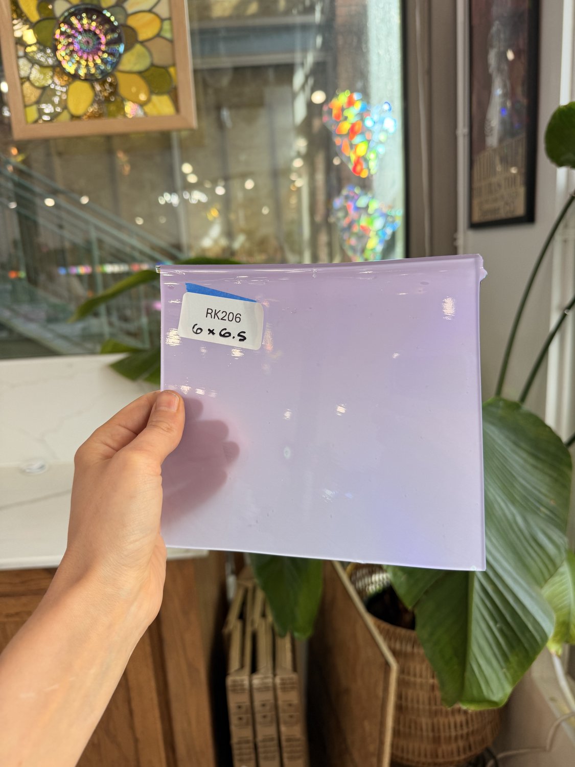 Lilac Baby Pink Opal on Clear Lamberts Flash Glass Sheet Glass Lamberts Glass 6x6.5in (LA-42724397)