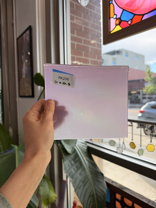 Lilac Baby Pink Opal on Clear Lamberts Flash Glass Sheet Glass Lamberts Glass