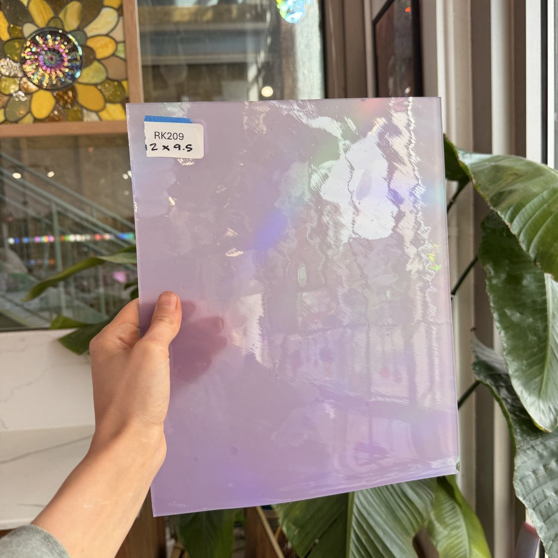 Lilac Baby Pink Opal on Clear Lamberts Flash Glass Sheet Glass Lamberts Glass 12x9.5in (LA-42822701)